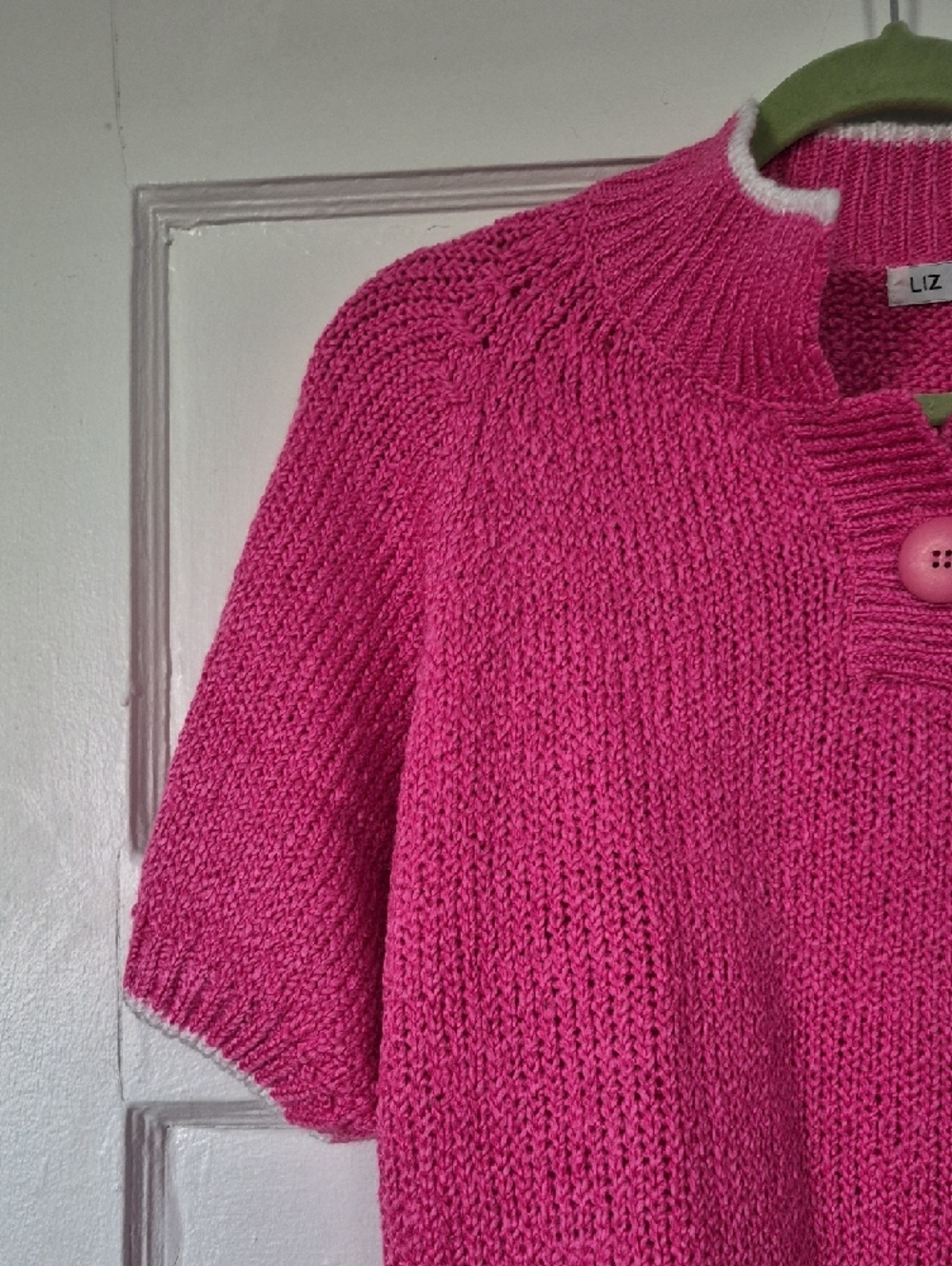 Vintage Pink Short Sleeve Crew Polo Sweater Grannycore Cottagecore 80s Large - Picture 2 of 12